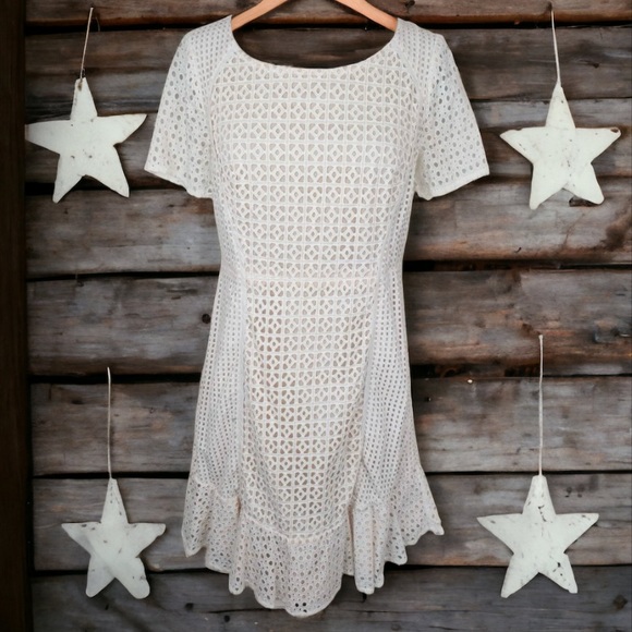 Anthropologie White Georgia Eyelet Dress Size 12 - Picture 7 of 16